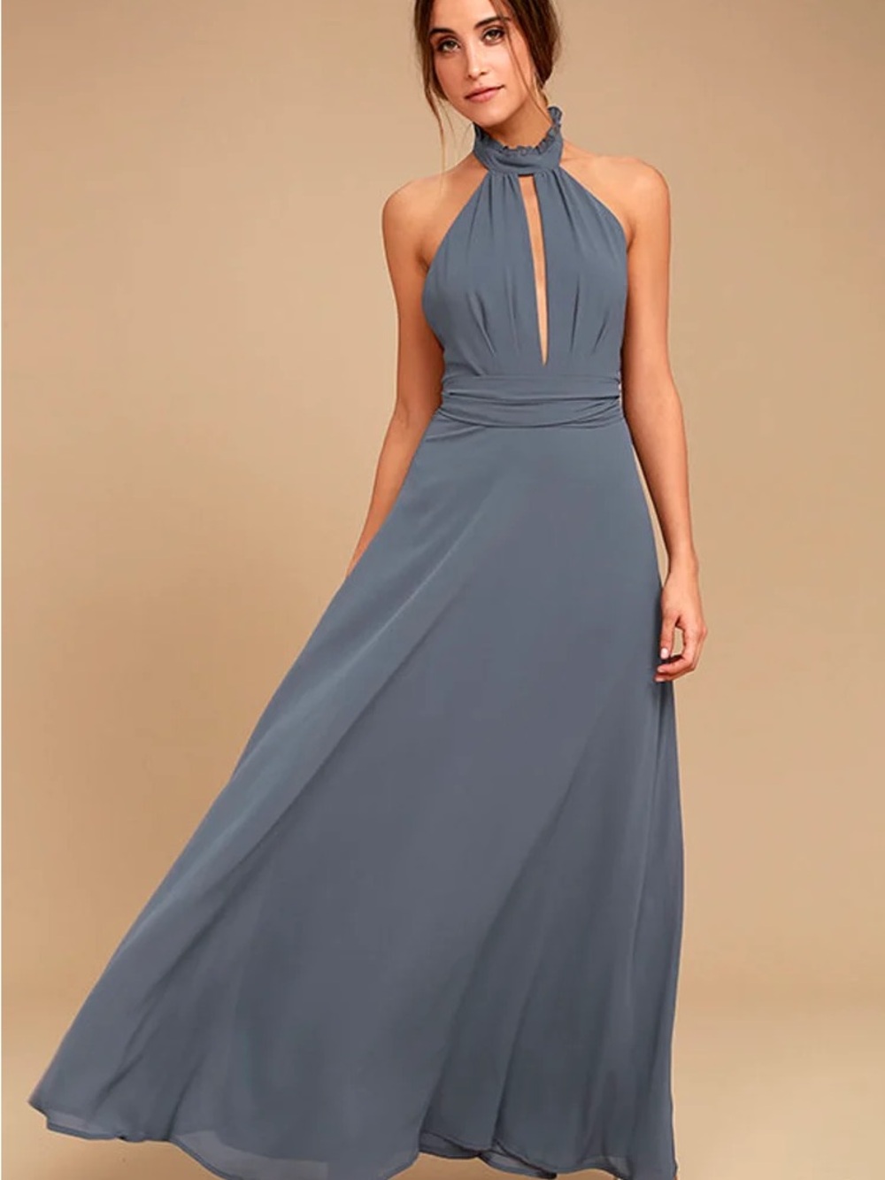 Lulus First Comes Love Backless Keyhole Cutout Maxi Dress NWT Denim Blue Size XL